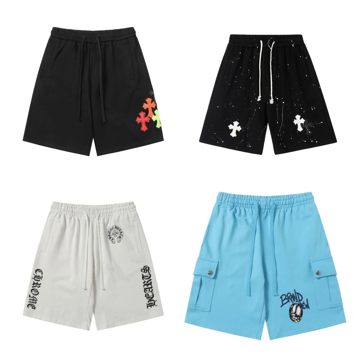 Chrome Hearts Black and Blue Shorts with Cross Embroidery