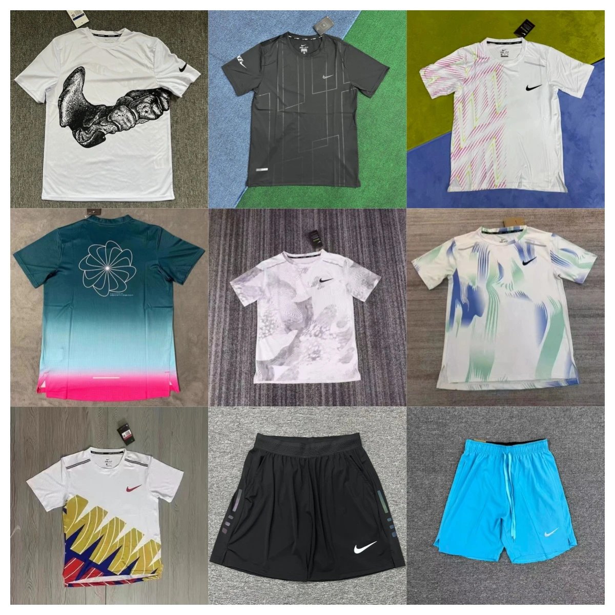 Nike White Short Sleeve T-Shirt, Black Shorts, Blue Shorts Set