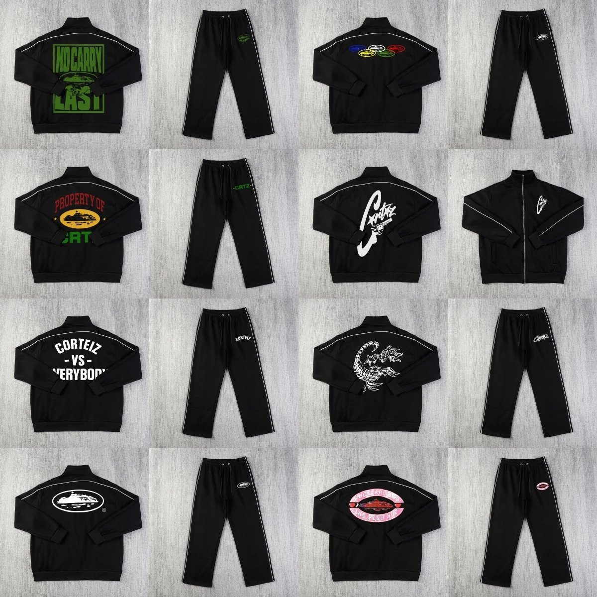 Corteiz Black Track Jacket and Pants Set