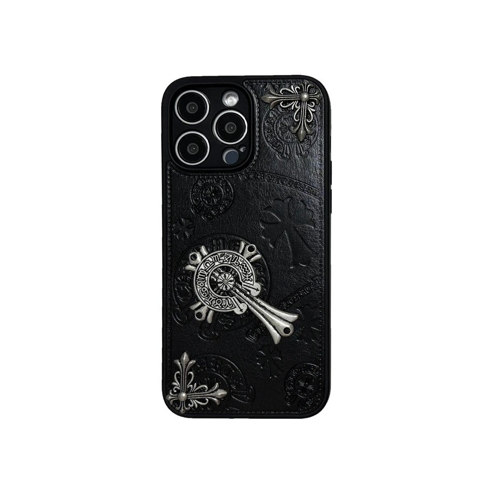 Chrome Hearts Black Embossed Phone Case