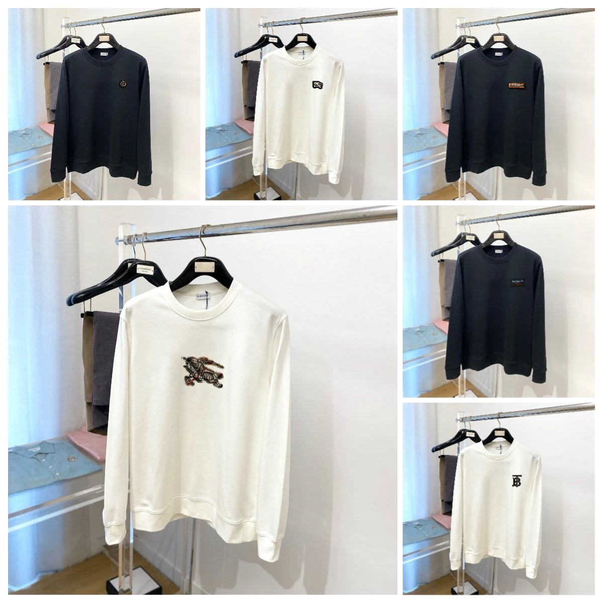 Burberry Black and White Long Sleeve Sweatshirts