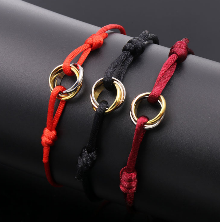 Metal Ring Cord Bracelets in Red, Black, and Burgundy