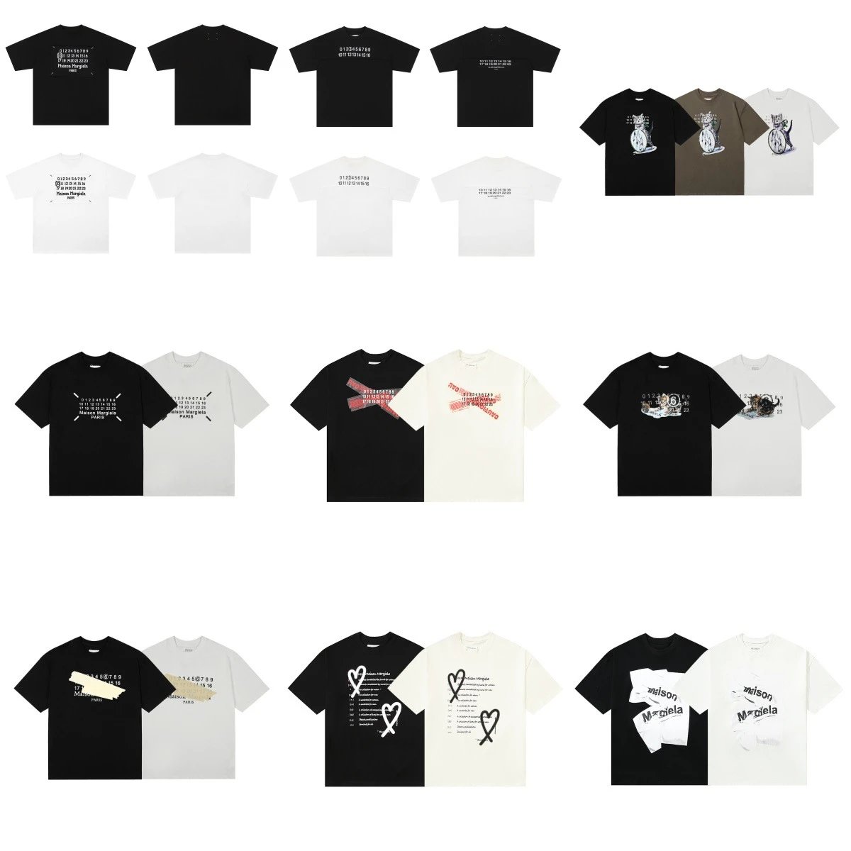 Maison Margiela Black and White Graphic T-Shirt Collection