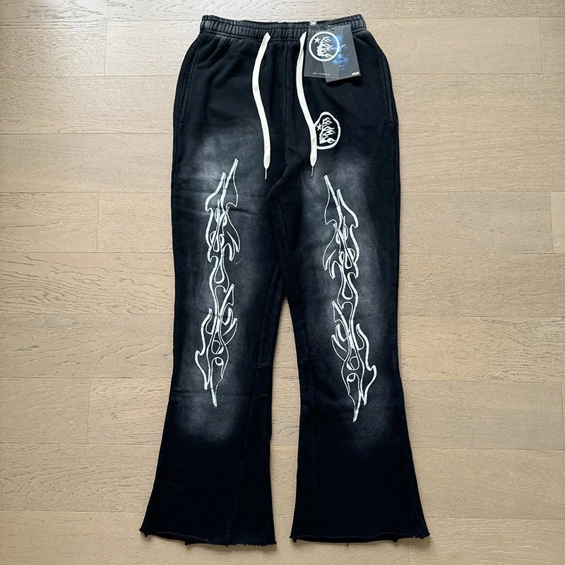 Black Flame Print Sweatpants with Drawstring Waist