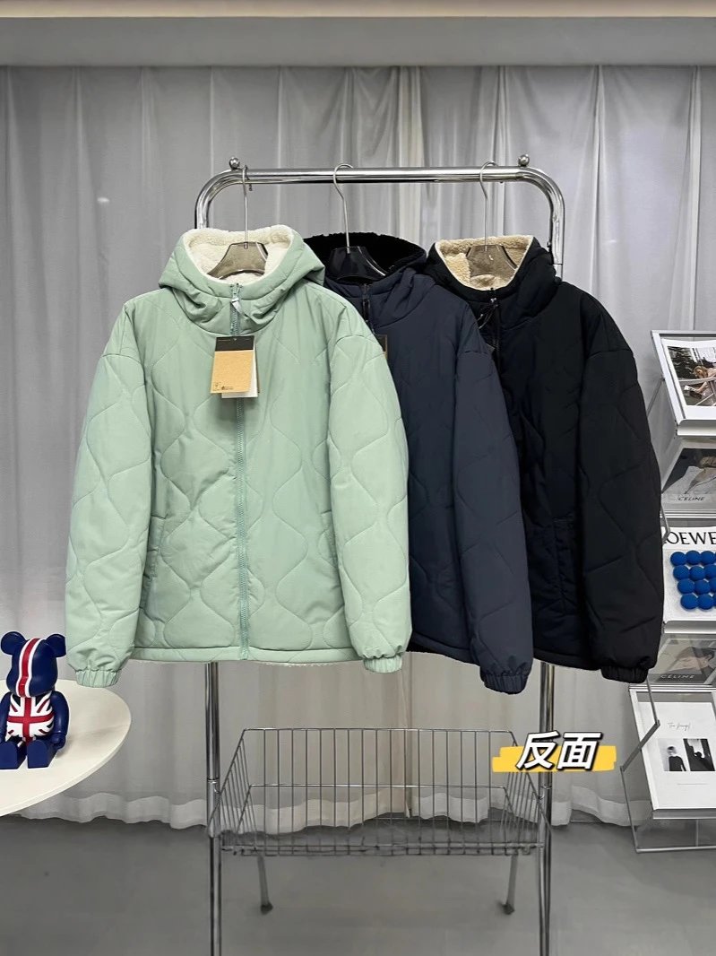 Quilted Hooded Puffer Jacket in Mint, Navy, and Black