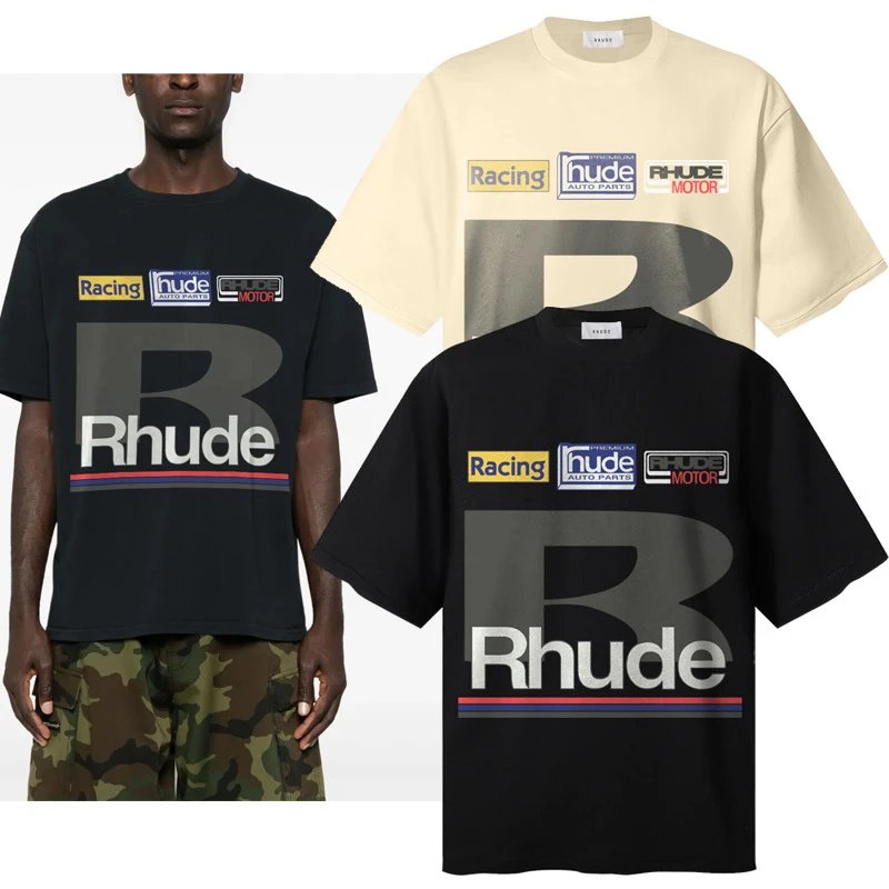 Rhude Black and Beige Graphic T-Shirt
