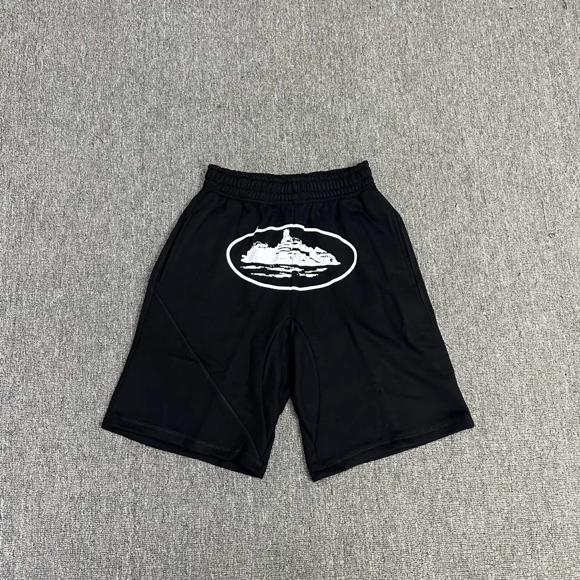 Black Athletic Shorts with White Oval Design