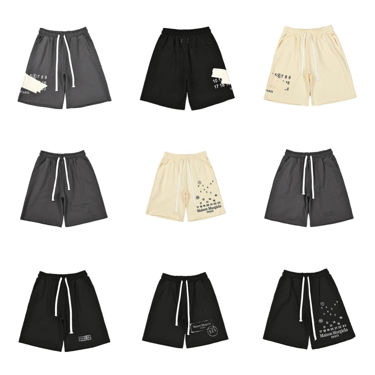Maison Margiela Black and Beige Drawstring Shorts