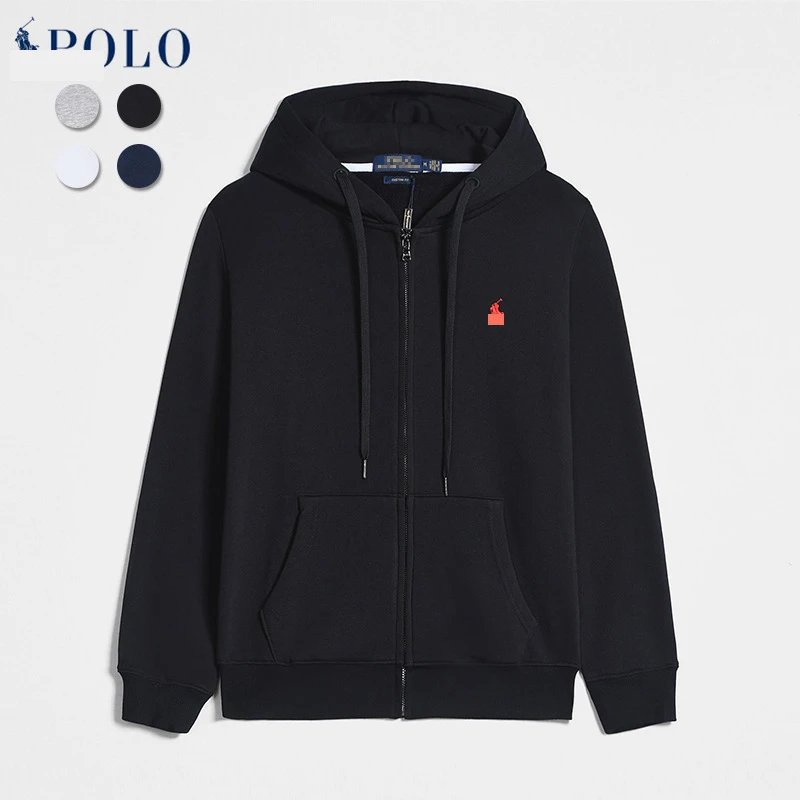 Polo Black Zip-Up Hoodie with Front Pocket