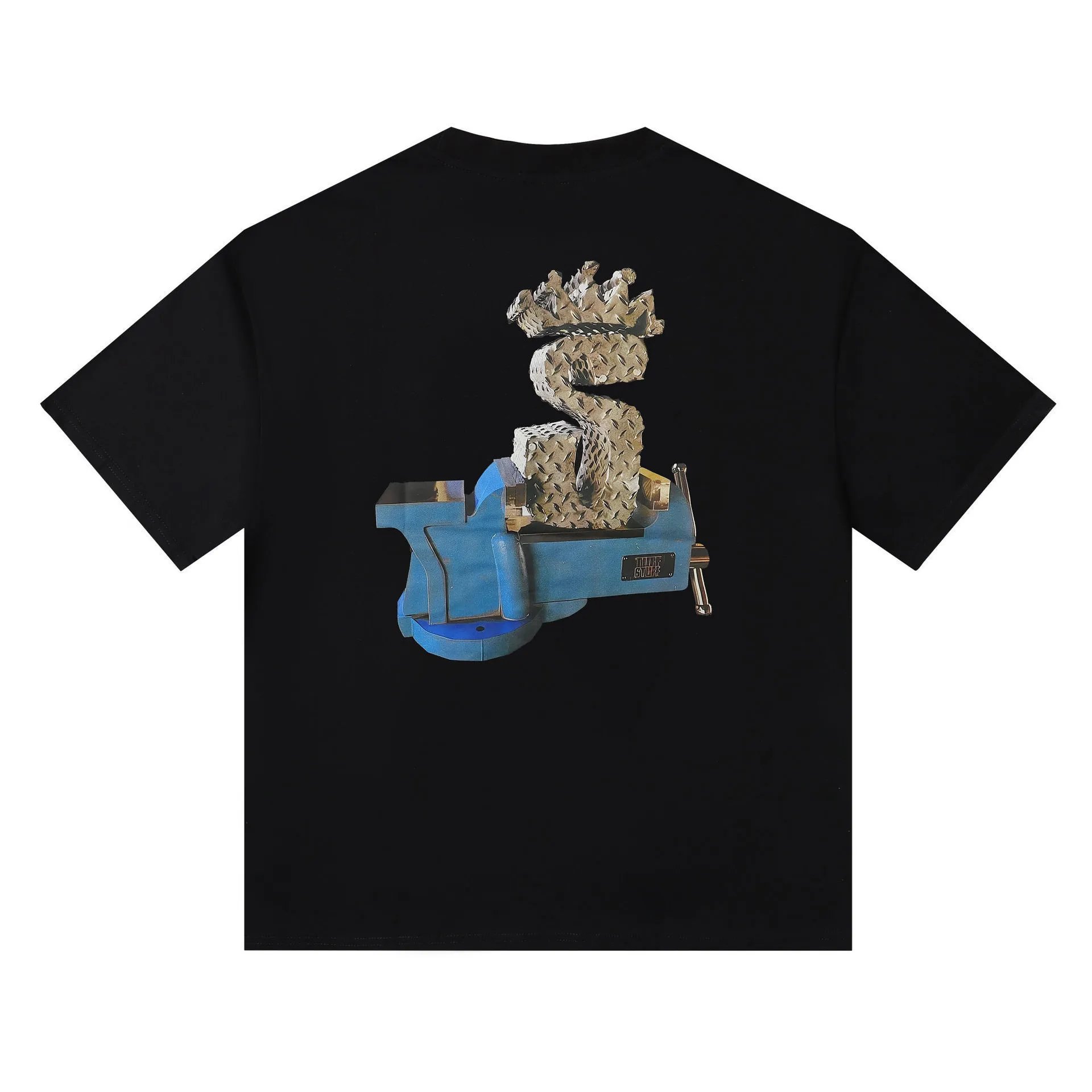 Black T-Shirt with Crown and Vise Print