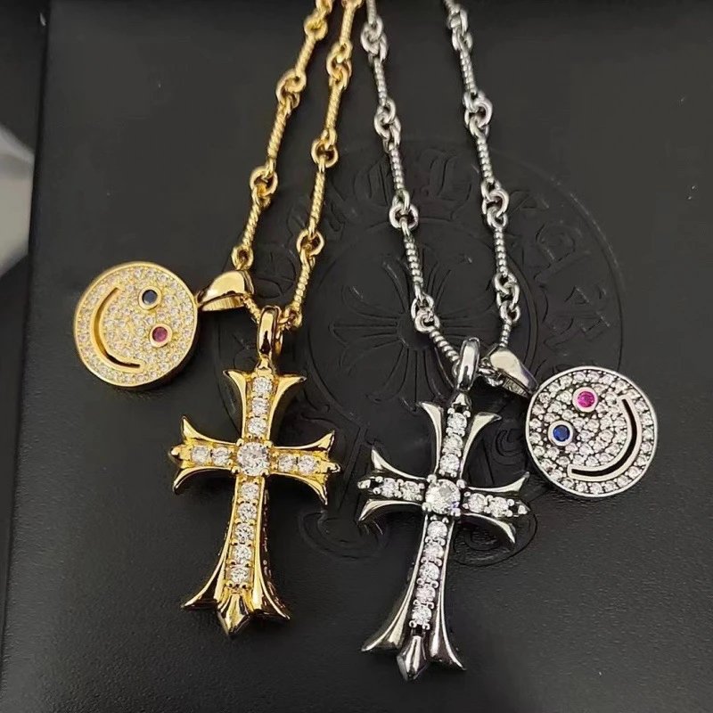 Chrome Hearts Gold and Silver Cross Necklaces with Smile Charms