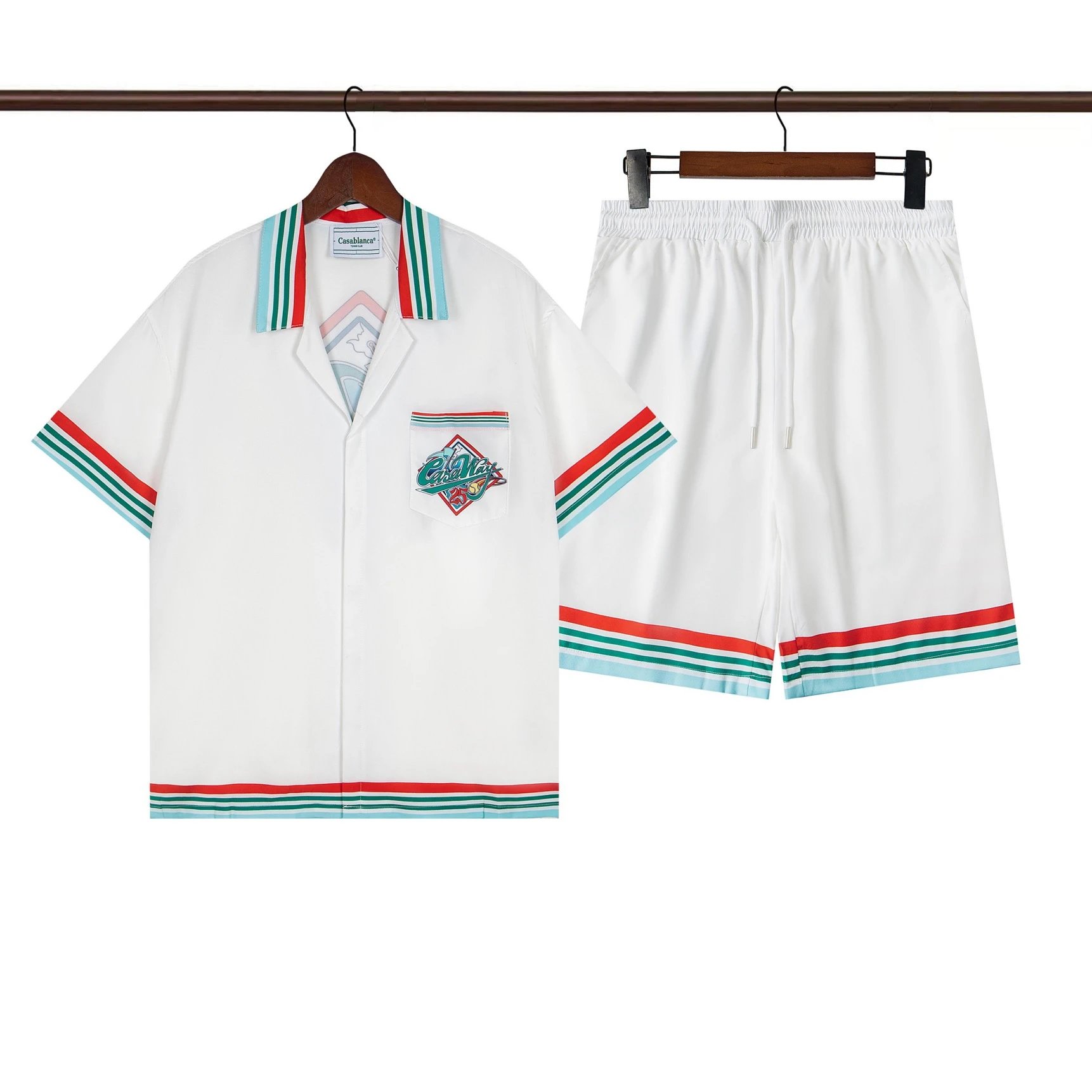 Cassablanca White Striped Short Sleeve Shirt and Shorts Set