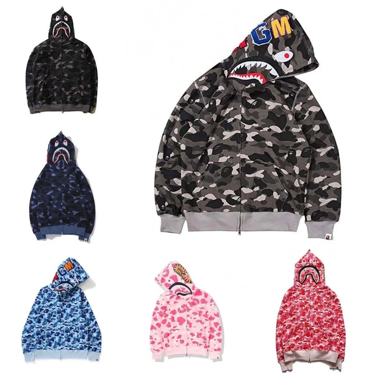 A Bathing Ape Camo Shark Zip-Up Hoodie