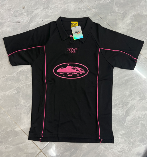 Windsor Black Short Sleeve Polo with Pink Accents