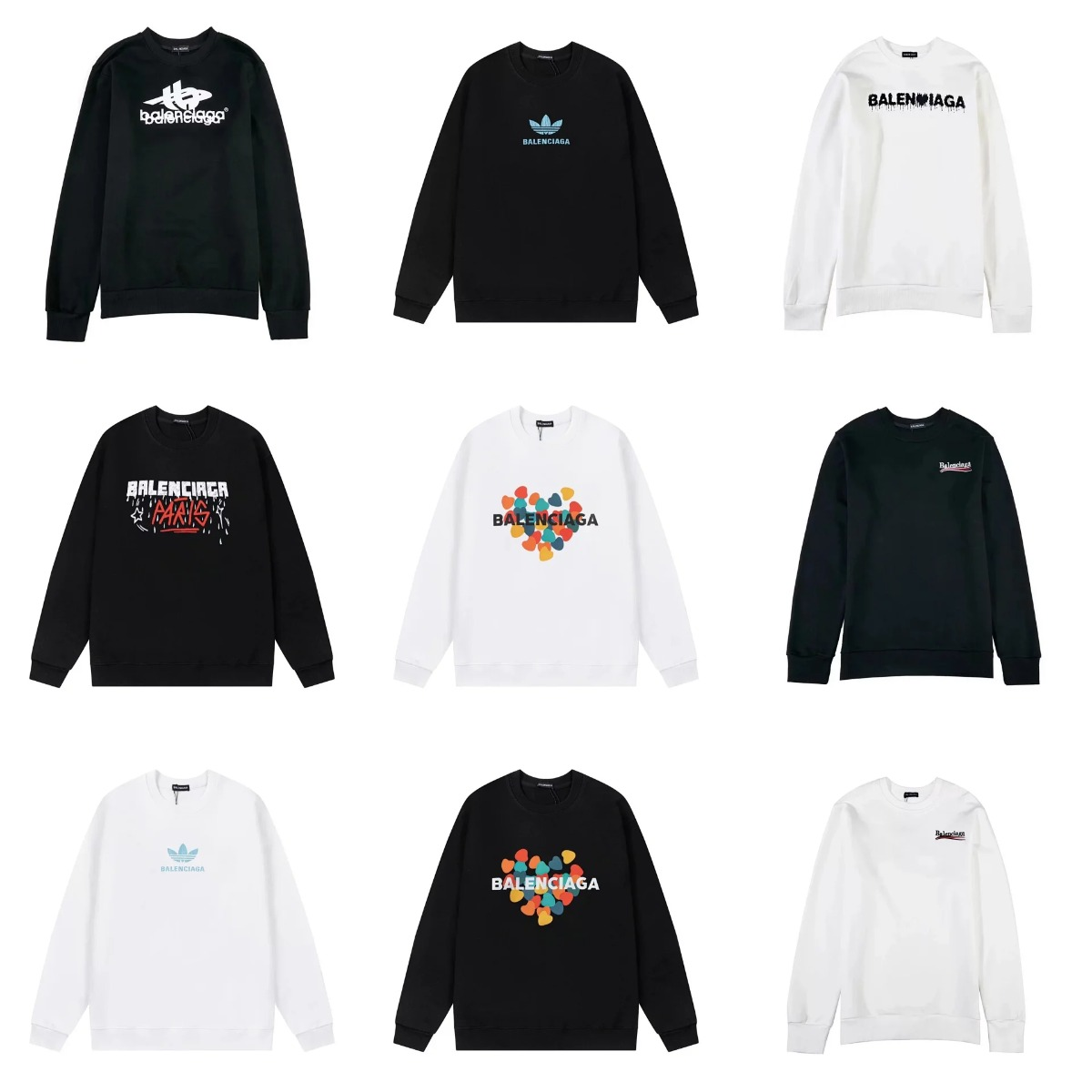 Balenciaga Black and White Crewneck Sweatshirts