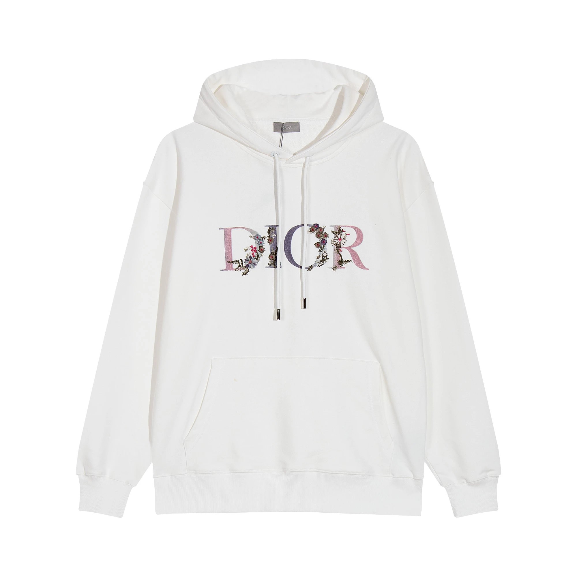 Dior White Floral Embroidery Hoodie