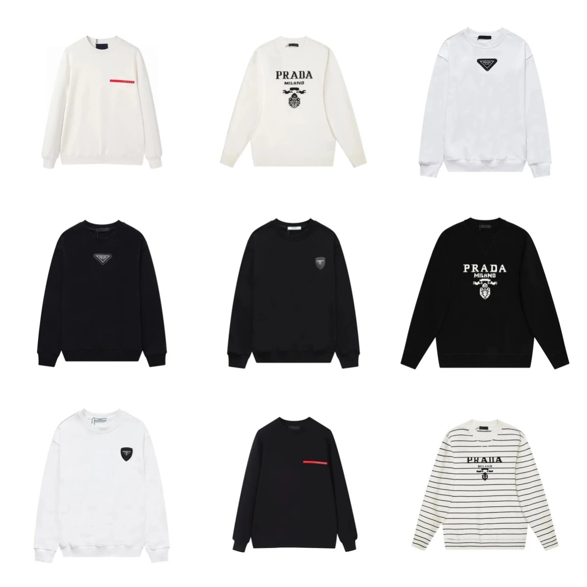 Prada White and Black Long Sleeve Sweaters