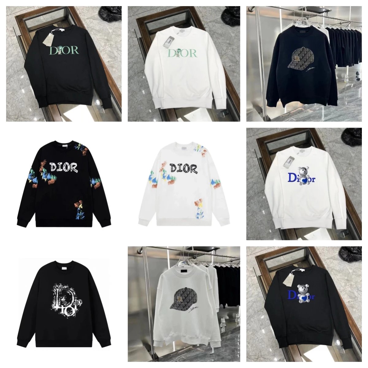 Dior Black and White Long Sleeve Sweatshirts