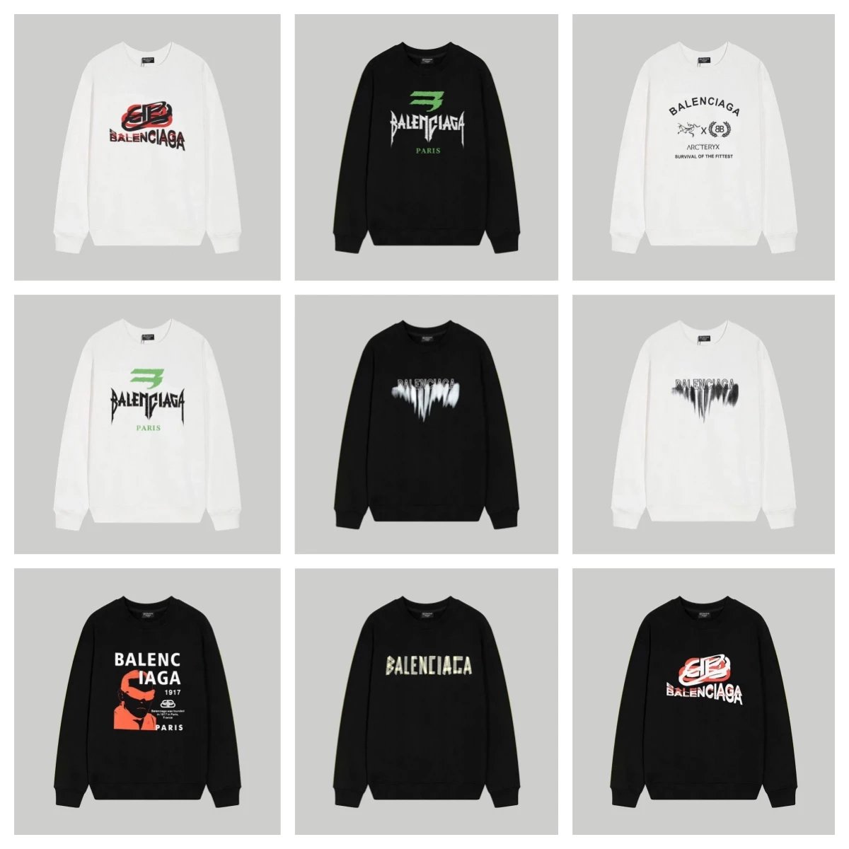 Balenciaga Black and White Long Sleeve Sweatshirts