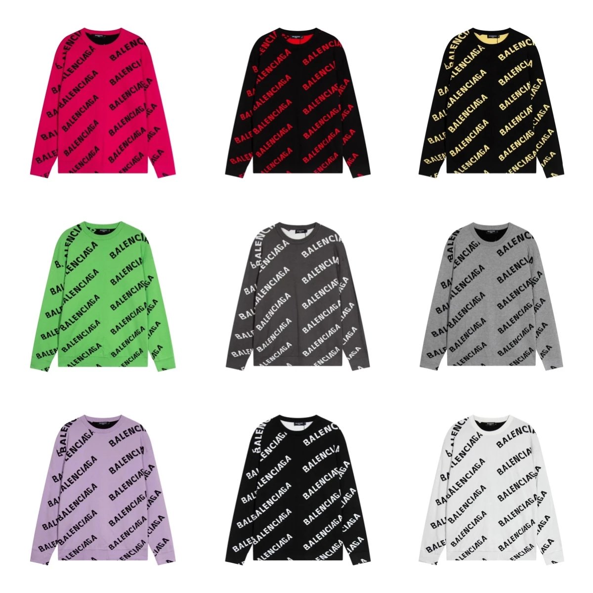 Balenciaga All-Over Logo Long Sleeve Sweatshirt