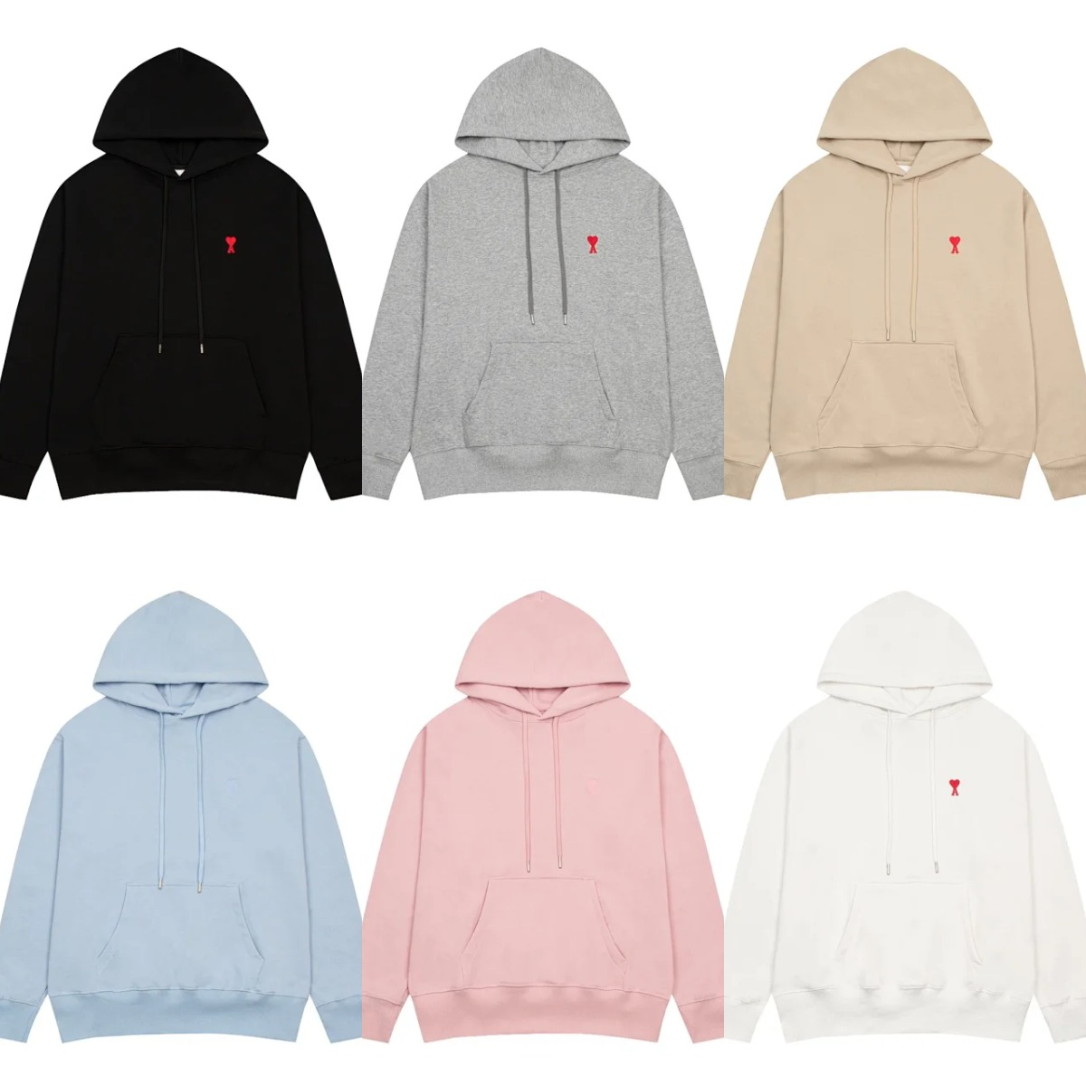 Ami Paris Hoodie in Black, Grey, Beige, Light Blue, Pink, and White