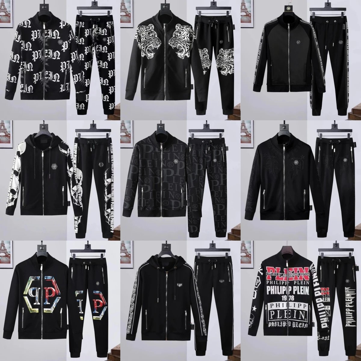 Philip Plein Black Zip-Up Tracksuit Set