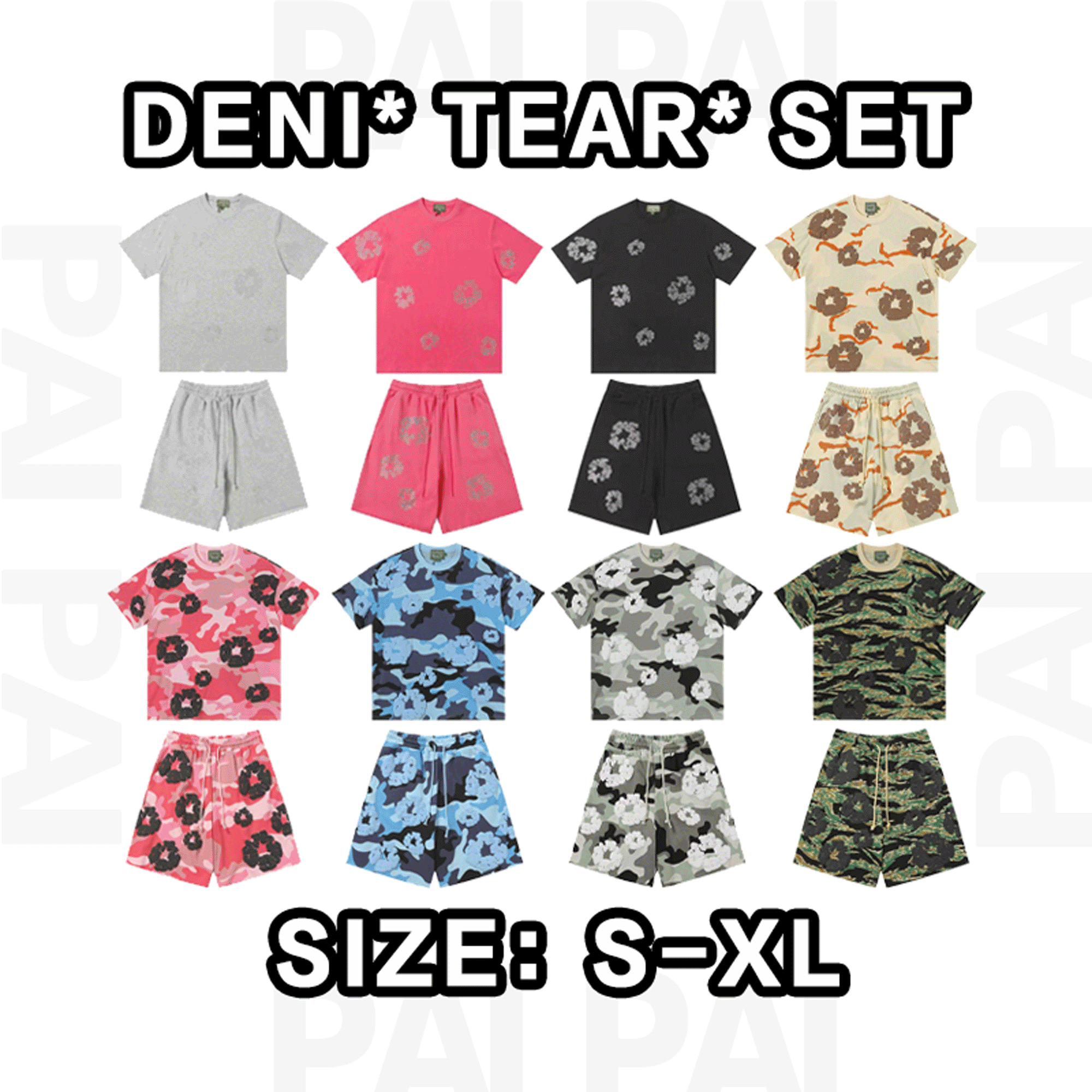 Deni Tear Set T-Shirt and Shorts Combo in Various Patterns and Colors