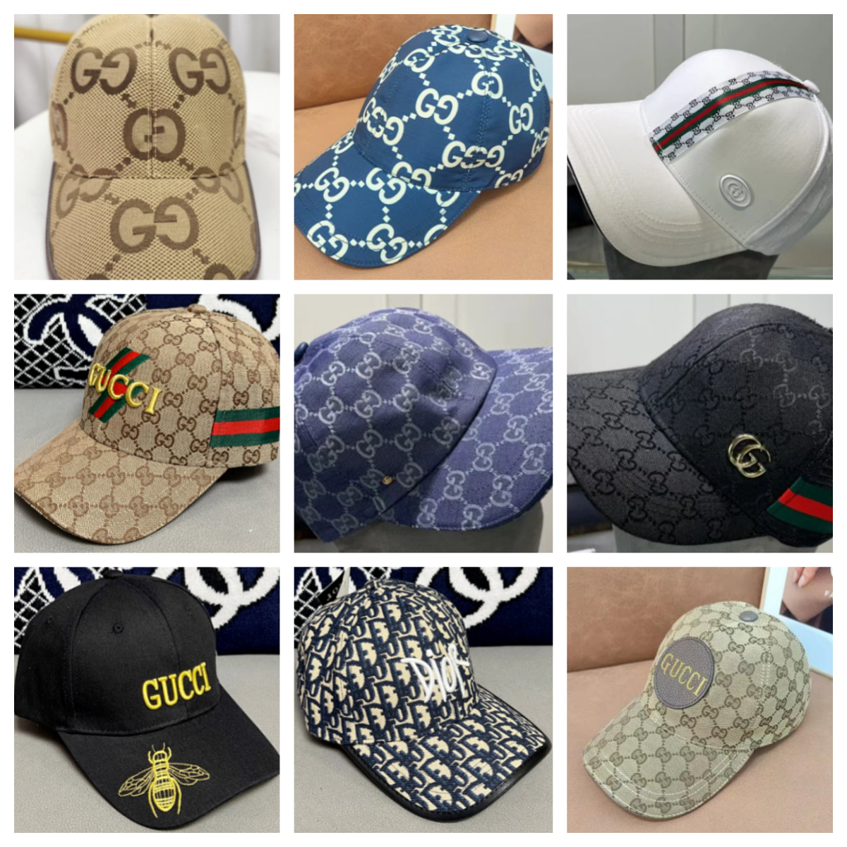 Gucci Beige and Blue Monogram Baseball Caps