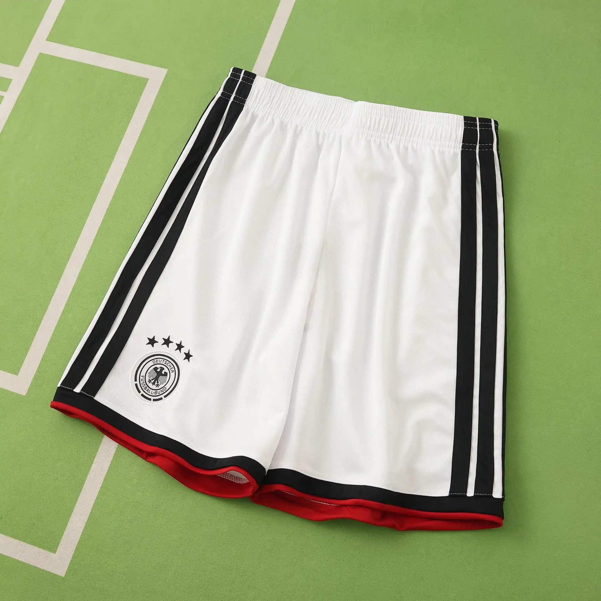 Adidas White Soccer Shorts with Black and Red Trim