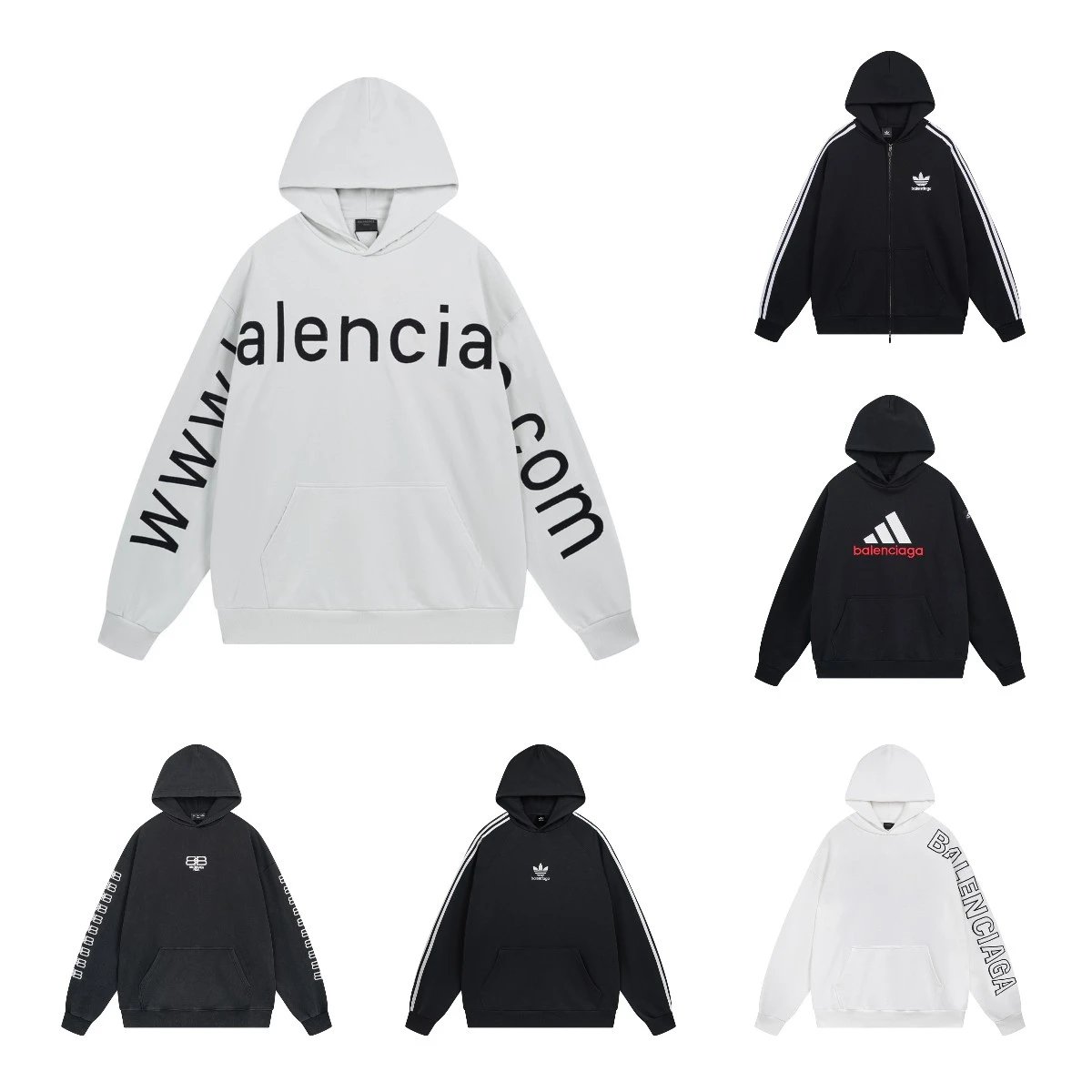 Balenciaga White Hoodie with Large Front Pocket and Lettering Design