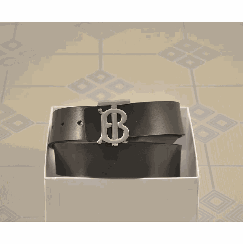 Burberry Black Leather Belt with TB Buckle