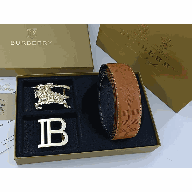 Burberry Brown Leather Belt with Gold Buckle