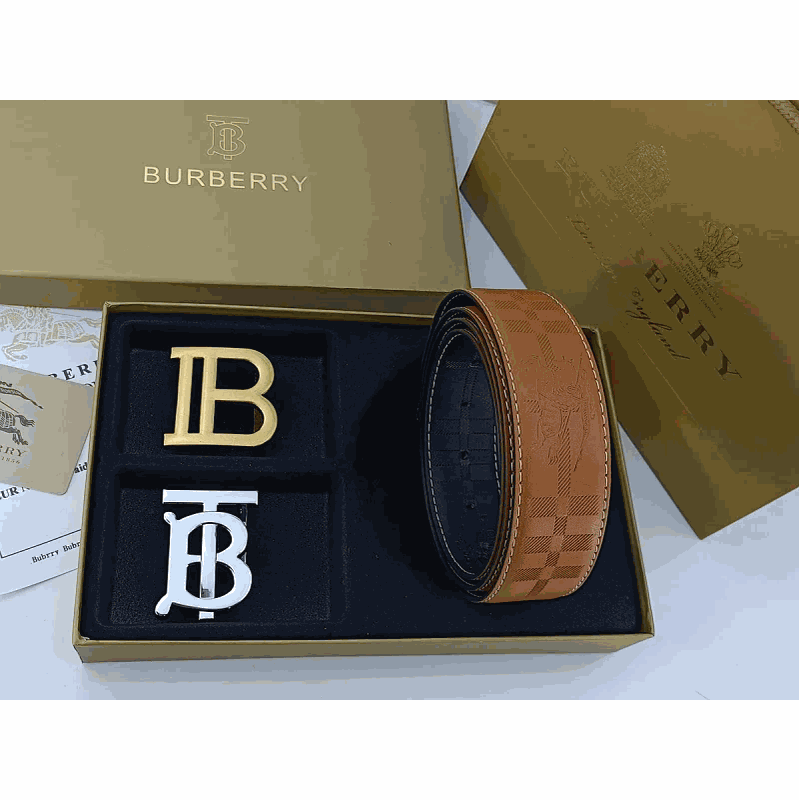 Burberry Brown Leather Belt with Buckle Set