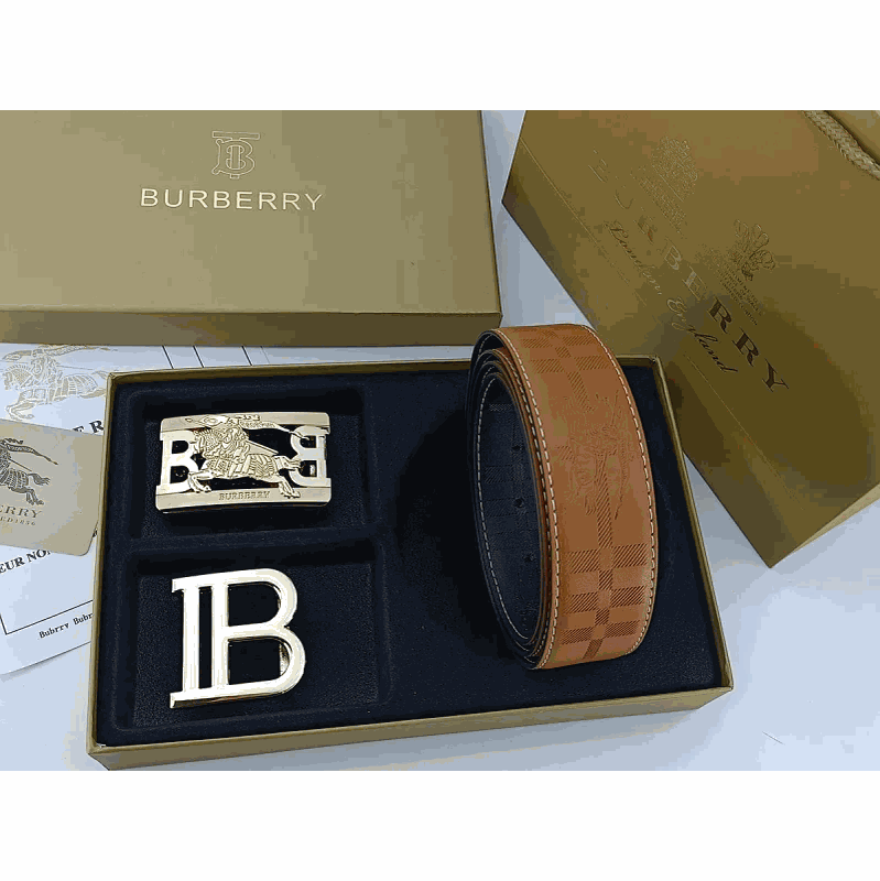 Burberry Tan Leather Belt Set with Buckle and Letter B Piece