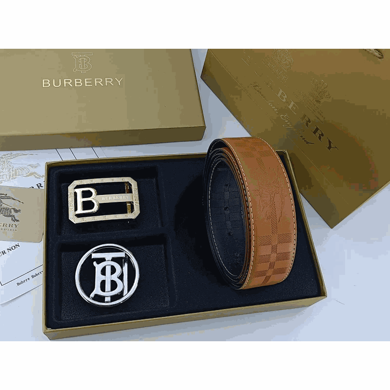 Burberry Brown Leather Belt Set