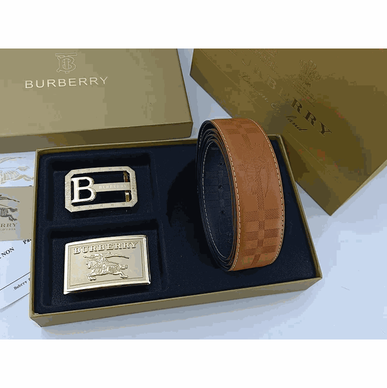 Burberry Tan Leather Belt with Buckle Set