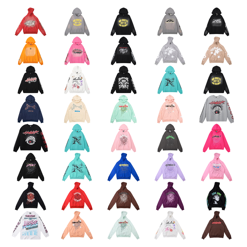 Diverse Graphic Hoodies in Various Colors and Styles