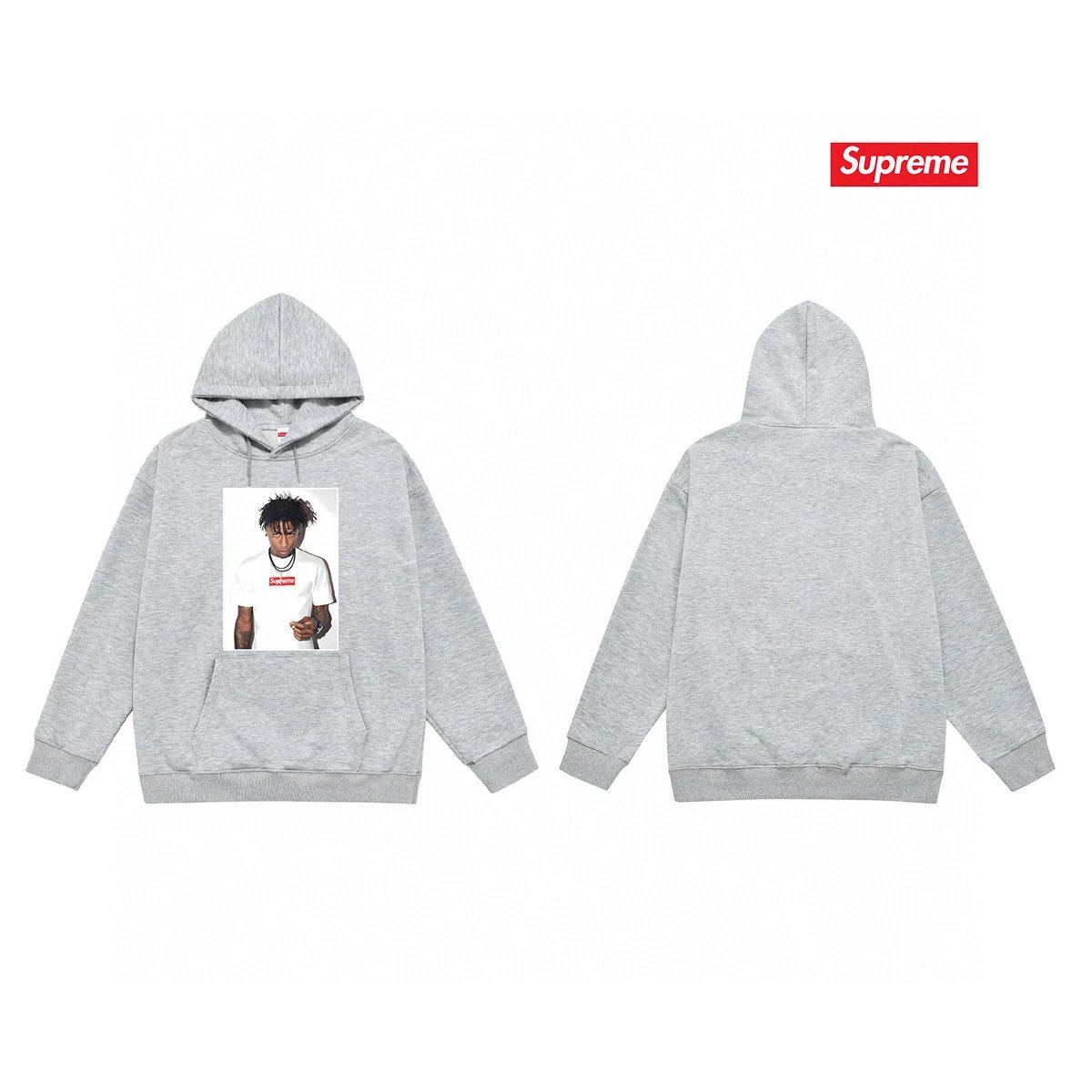 Supreme Grey Hoodie with Front Graphic