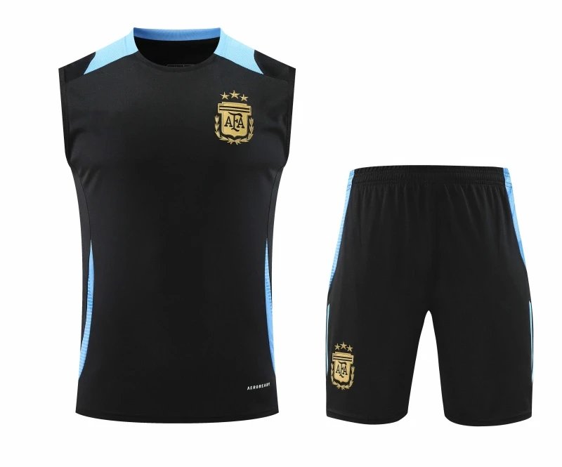 Argentina Black and Blue Sleeveless Football Kit