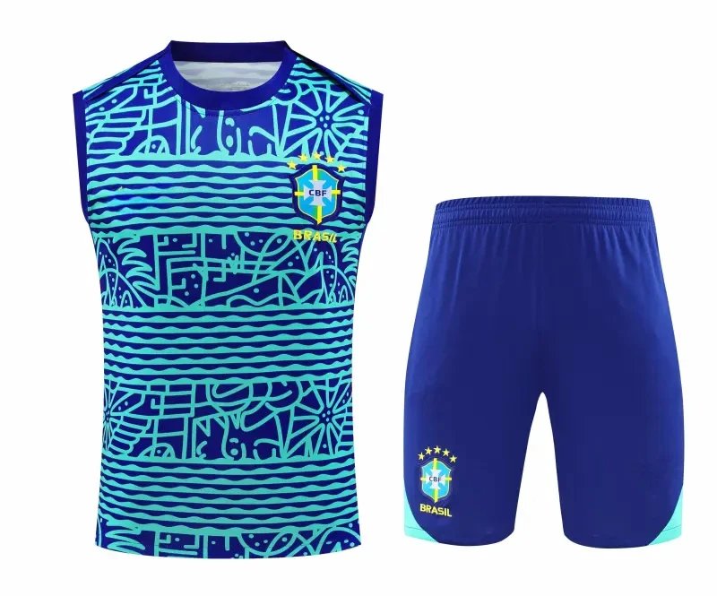 Brazil Blue Sleeveless Soccer Jersey and Shorts Set