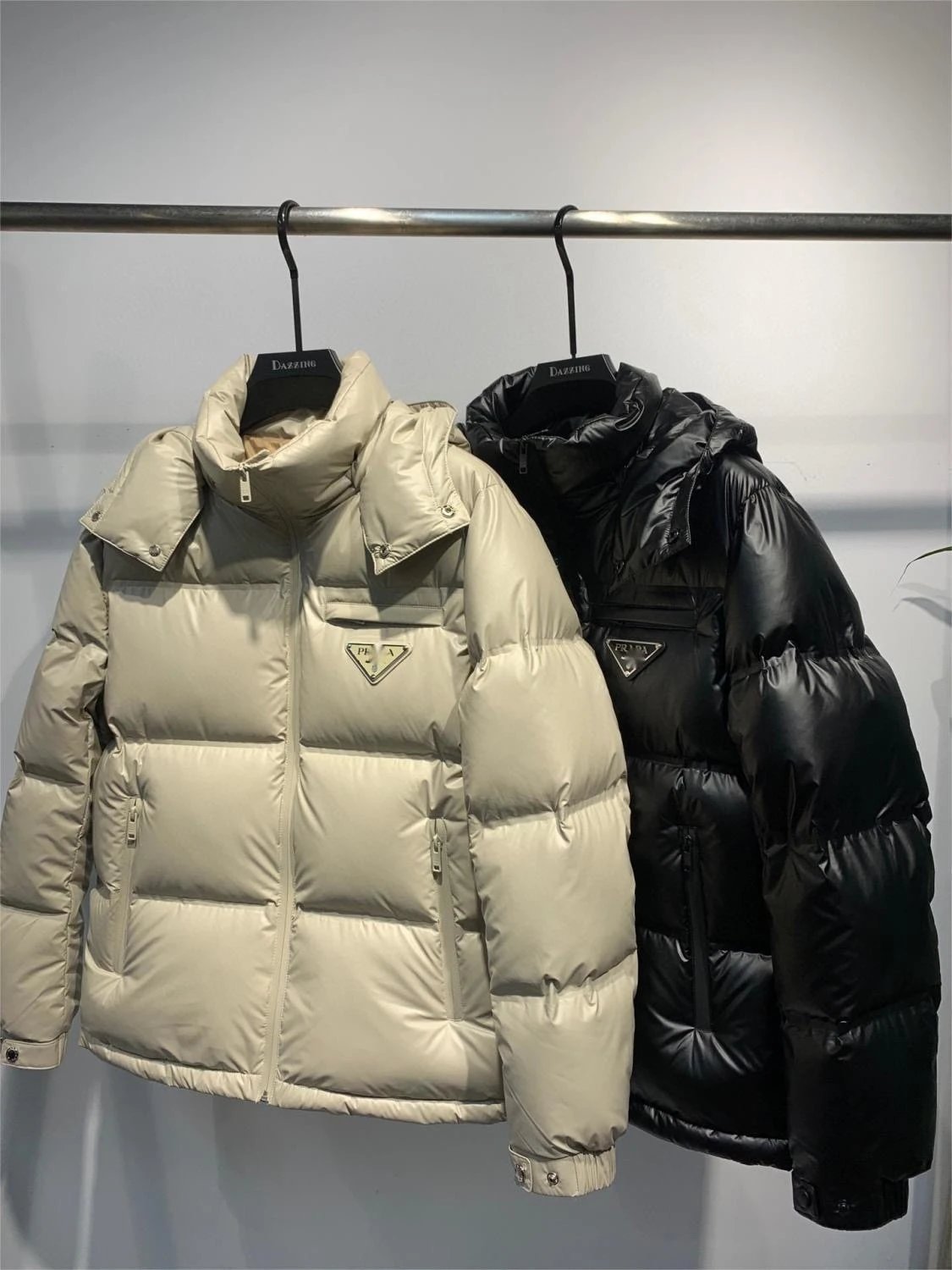 Prada Beige and Black Puffer Jackets