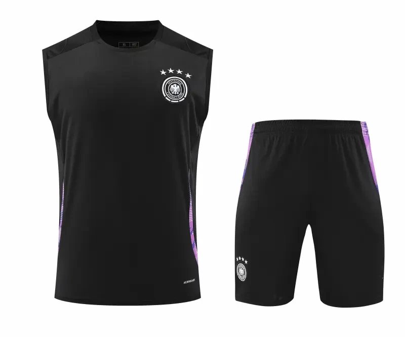 Germany Black Sleeveless Set with Purple Accents