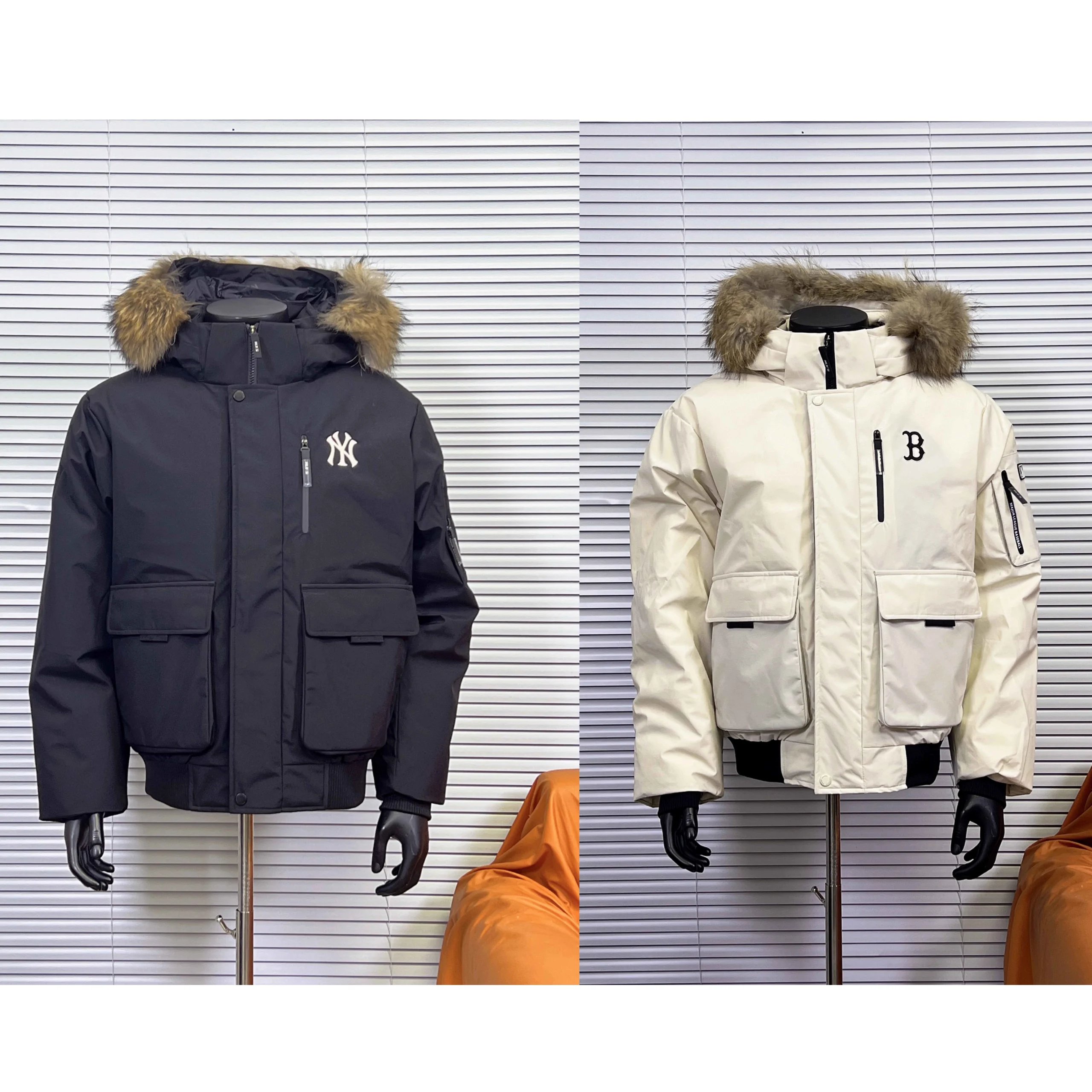 MLB Black and White Fur Hooded Winter Jackets