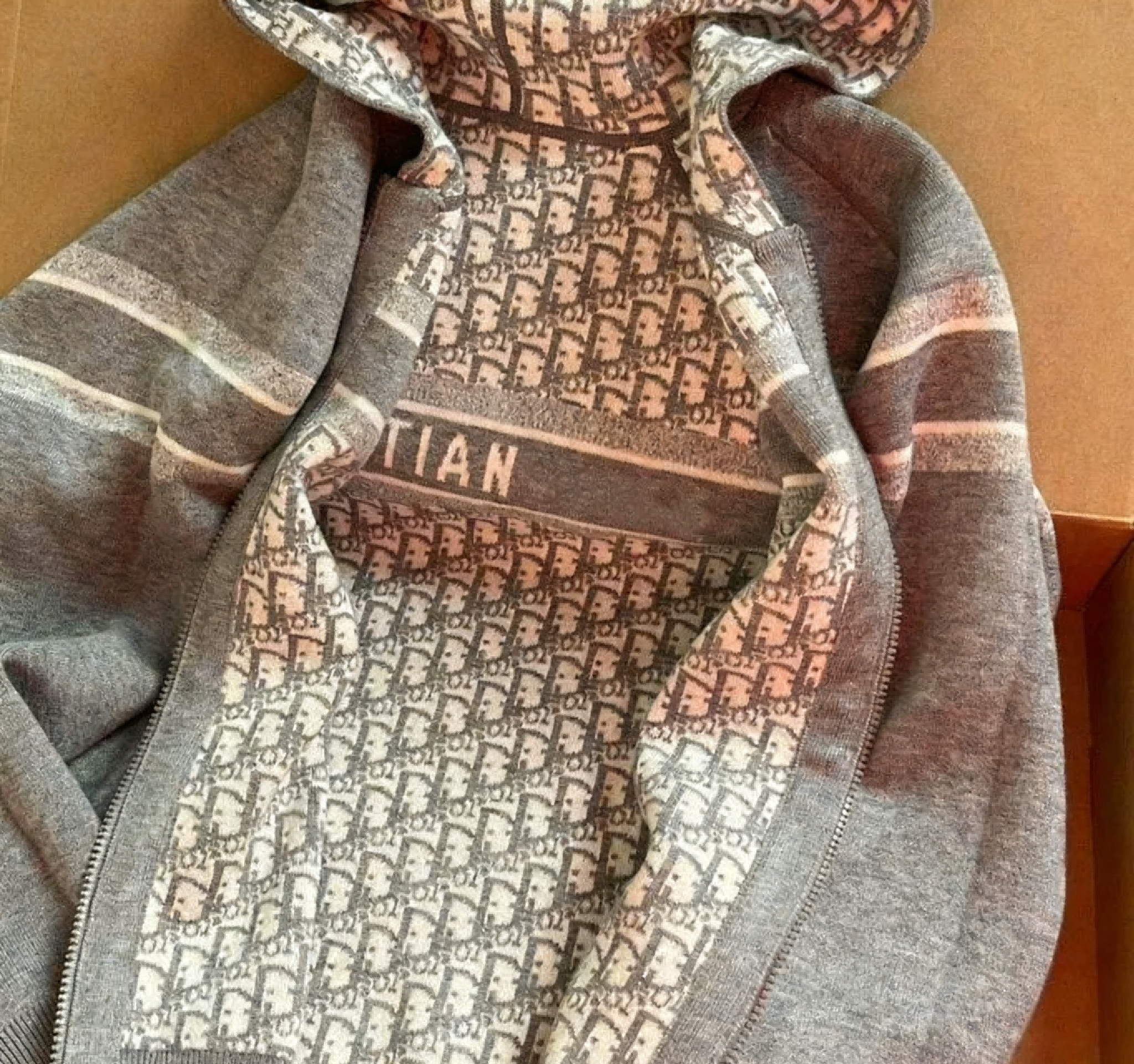 Dior Grey Zip-Up Hoodie Sweater