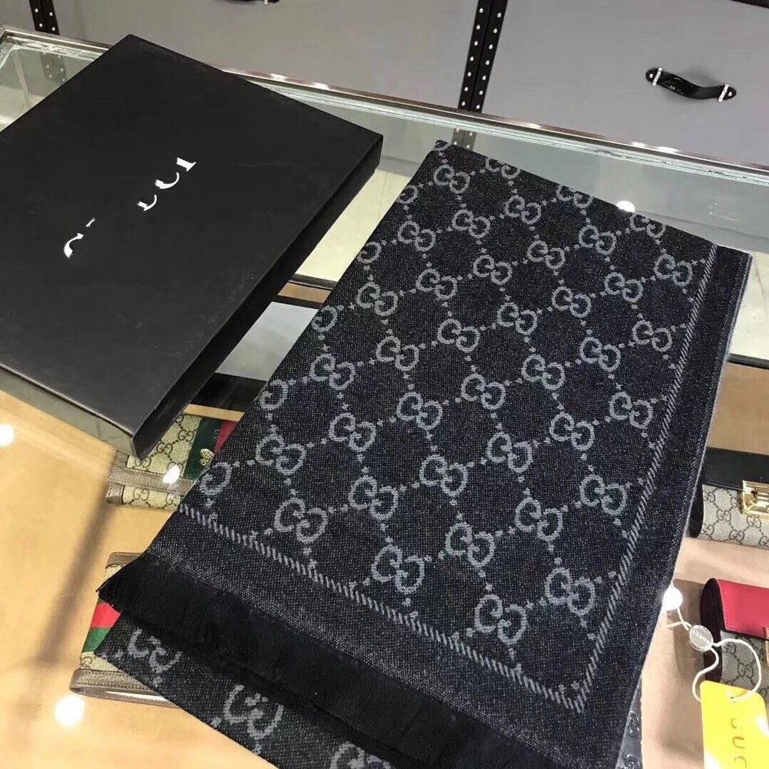 Gucci Black Scarf with GG Pattern