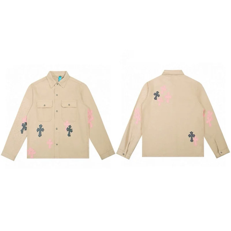 Beige Cross Pattern Long Sleeve Shirt Jacket