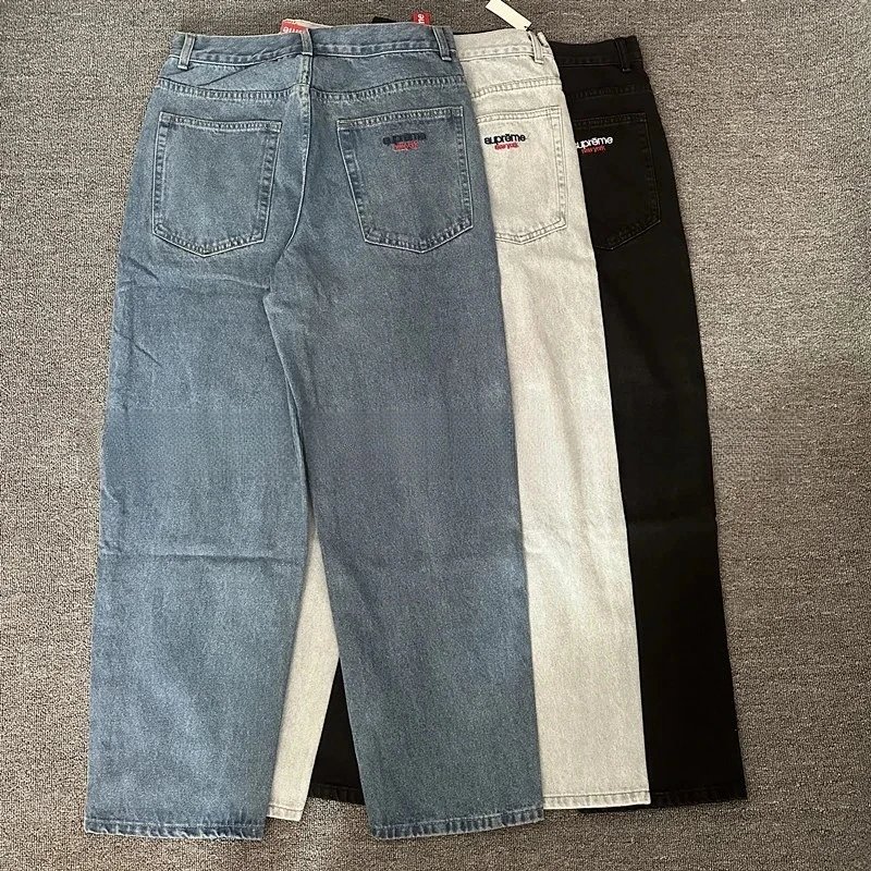 Supreme Blue, Beige, and Black Straight Leg Jeans