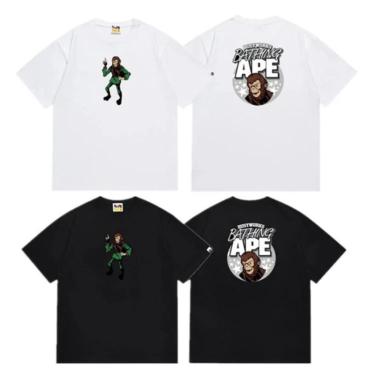 Bathing Ape White and Black Graphic T-Shirts