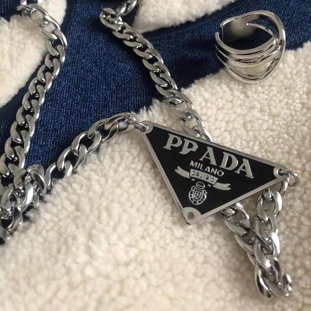Prada Silver Chain Necklace with Logo Charm