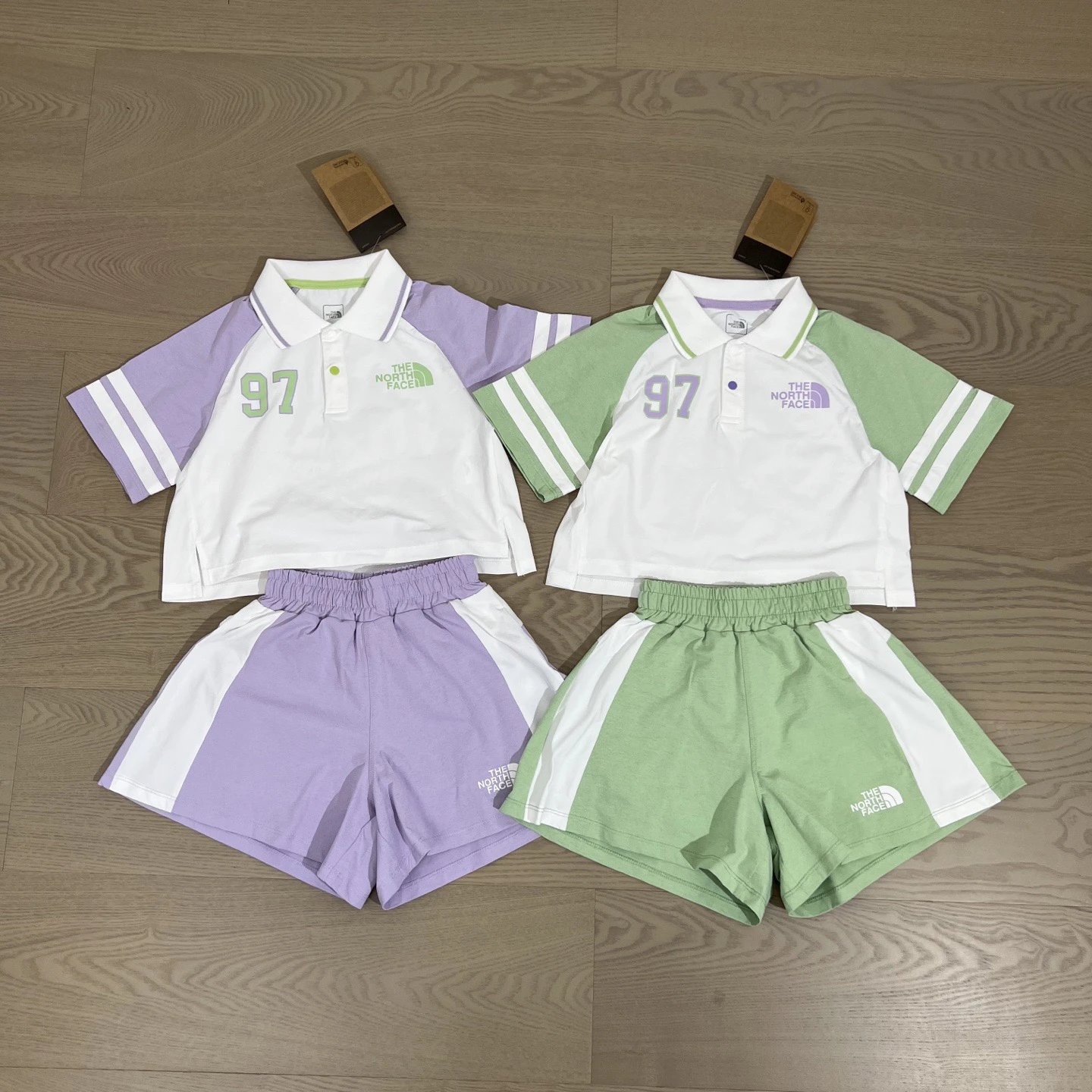Kid The North Face Purple/Green Polo and Shorts Set